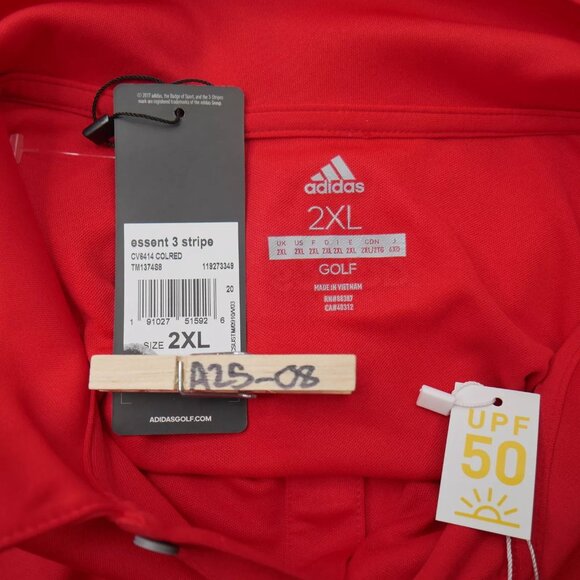 Adidas Men's 3 Stripe Golf Polo Shirt UPF 50+ Performance Mesh Size 2XL Red/Gray - Picture 4 of 5
